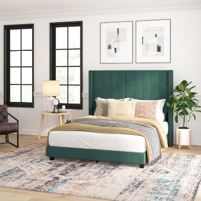 Soren Velvet Upholstered Platform Bed Frame with Wingback Headboard - Taylor & Logan