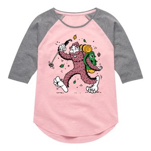Girls' - Instant Message - Sasquatch Hike Shirt Tail Raglan Graphic T-shirt - 1 of 4