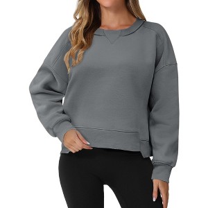 ATHLECHIC Women's Crewneck Fleece Oversized Fashion Fall Outfits Pullover Hoodless Tops Cropped Sweatshirt - 1 of 4