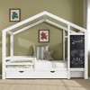 Full Size House Bed with Blackboard and Storage Drawers, Platform Bed with Rails and 2-Way Assembly, White Wood Frame - 2 of 4