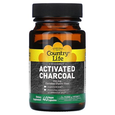 Country Life Coconut Activated Charcoal, 40 Vegan Capsules (260 mg Per Capsule)