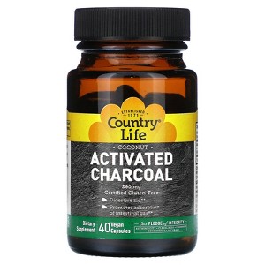 Country Life Coconut Activated Charcoal, 40 Vegan Capsules (260 mg Per Capsule) - 1 of 4