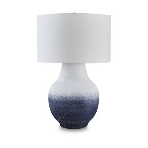 Signature Design by Ashley Dashland Metal Table Lamp, White & Navy Ombre, 20" Wide, Coastal Drum Shade - 1 of 4