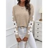 Coolmee Women's Floral Pattern Crewneck Long Sleeve Drop Shoulder Sweaters Pullover Tops Small Apricot - 3 of 4