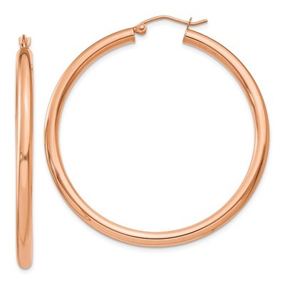 Black Bow Jewelry 3mm, 14k Rose Gold Polished Round Hoop Earrings, 45mm (1 3/4 Inch)