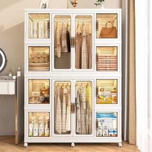 VYNXARIA Portable Wardrobe Closet Storage Organizer for Clothes,12 Magnetic Doors-12 Cubes&2 Hanging Rod,16 pcs hangers,White - 1 of 4