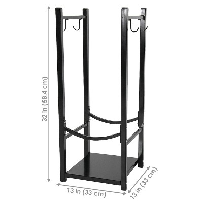 Sunnydaze Black Steel 32" Indoor/Outdoor Firewood Log Rack with Hooks