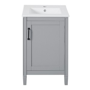 Vynxaria 20-Inch Gray Bathroom Vanity - Ceramic Sink, Soft-Close Door, Adjustable U-Shelf - Modern Freestanding for Small Bathrooms - 1 of 4