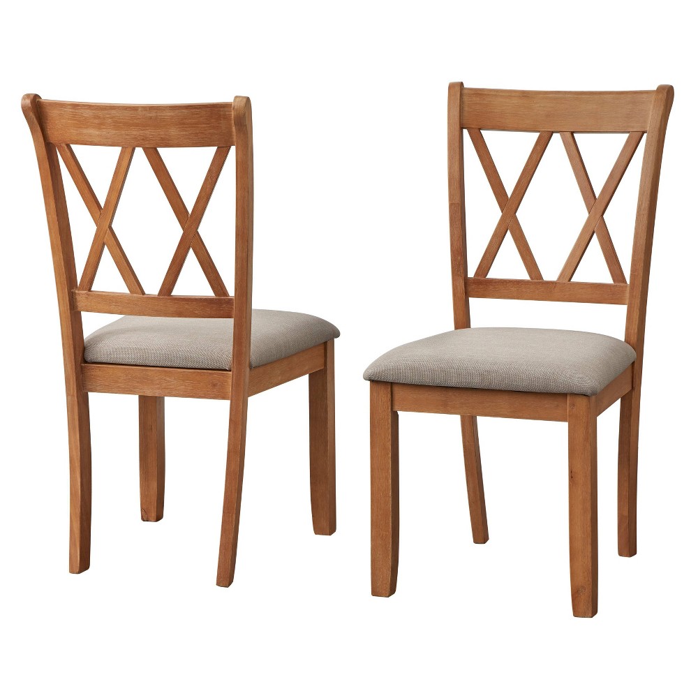 Buylateral Set of 2 Roma Cross Back Dining Chairs Driftwood: Upholstered Linen, Rubberwood Frame, No Assembly Required
