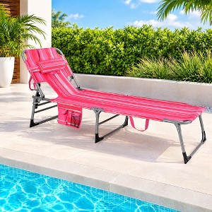 Folding Beach Lounge Chair with Pillow for Outdoor Pool and Patio Use ...