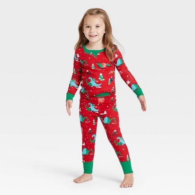 Toddler Holiday Dino Print Matching Family Pajama Set - Wondershop™ Red 12M