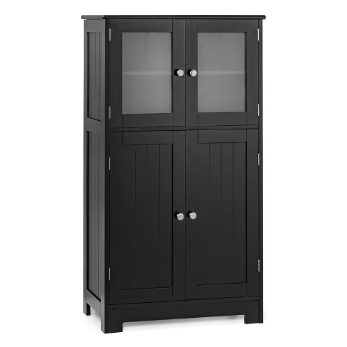 Costway Bathroom Floor Storage Cabinet Kitchen Cupboard W/doors&adjustable  Shelf Black : Target