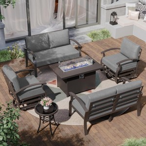 ALAULM Aluminum Patio Furniture Set 6-Seat Modern Metal Outdoor Conversation Sets w/45in Propane Fire Pit Table, Swivel Rocking Chairs - 1 of 4