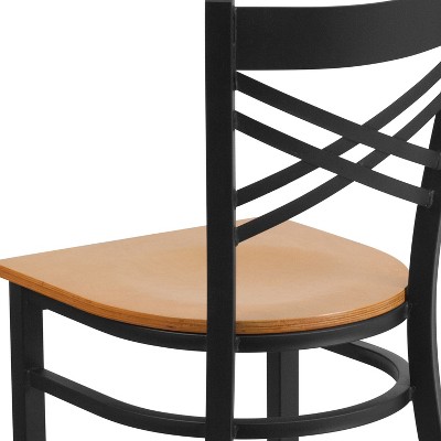 High Black Metal Cross Back Side Chair with Natural Wood Seat