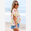 Amaryllis Women’s Watercolor Floral Blouse Short Flutter Sleeve Loose Fit Collared Lightweight Casual Top- Small ,Yellow - 3 of 4