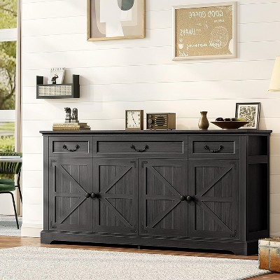 Buffet Cabinet, 65" Large Kitchen Storage Cabinet With 3 Drawers And 4 Doors, Wood Coffee Bar Cabinet Buffet Table, Wine Bar Storage Cabinet,Gray