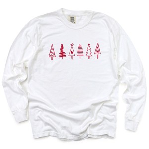 Simply Sage Market Row Of Christmas Trees Garment Dyed Long Sleeve - 1 of 4