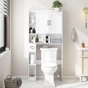 Over The Toilet Storage Cabinet with Barn Door, Home Space-Saving Toilet Rack - 1 of 4