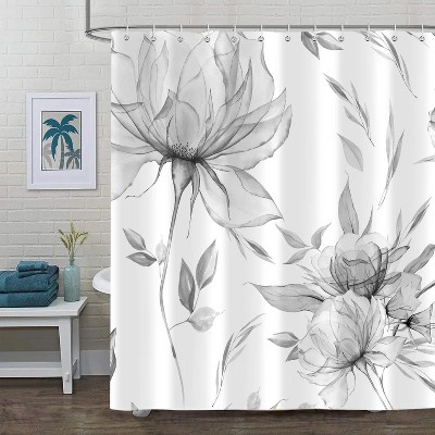LunaLulinlk Gray Watercolor Floral Shower Curtain