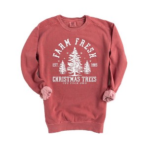 Simply Sage Market Women's Garment Dyed Graphic Sweatshirt Farm Fresh Christmas Tree Stars - 1 of 2