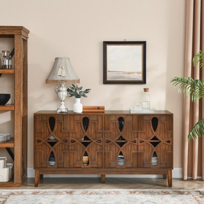 VYNXARIA 60.5" Mid Century Modern Sideboard Buffet Cabinet with Storage,Storage Cabinet with 4 Doors & Adjustable Shelves,Walnut