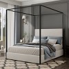 Queen/King Size Canopy Bed Metal 4-Poster Bed Frame with Tall Corduroy Upholstered Headboard, Beige+Gold/Black+White-ModernLuxe - 2 of 4