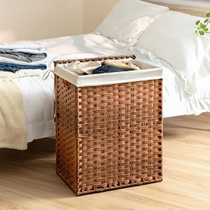 Laundry Hamper with Lid, Synthetic Rattan Clothes Laundry Basket with Lid and Handles, Foldable, Removable Liner - 1 of 4