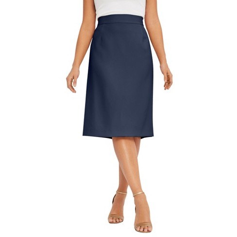 Jessica London Women's Plus Size Casual Tummy Control Bi-Stretch Pencil  Skirt - 16 W, Navy Blue