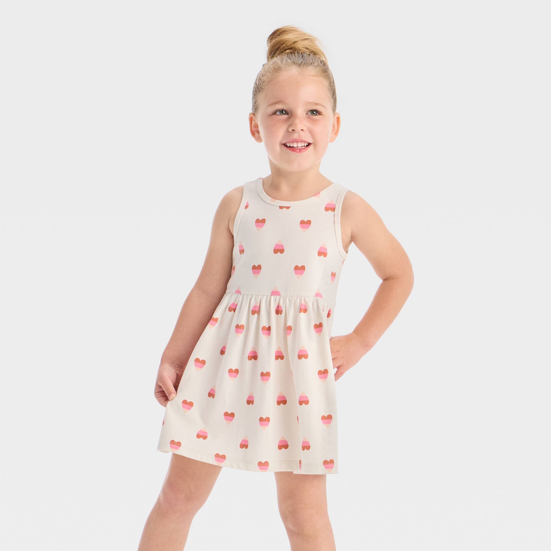 Toddler Girls' Hearts Tank Dress - Cat & Jack™ Cream 3T