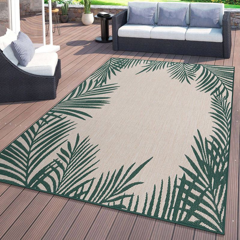 World Rug Gallery Tropical Floral Palm Leaves Textured Flat Weave Indoor/Outdoor Area Rug, 3 of 18