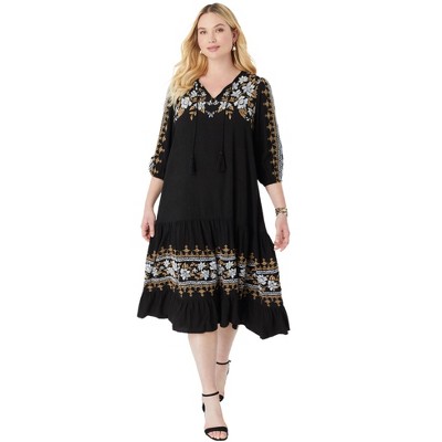 Roaman's Women's Plus Size Tiered Embroidered Dress