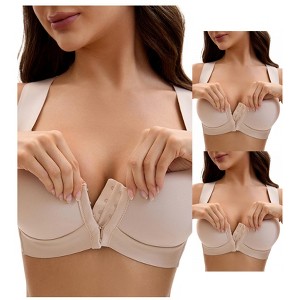 INSPIRE CHIC Women's Front Closure Push Up Wirefree Wide Straps U Back Tank Bras 3 Packs - 1 of 4