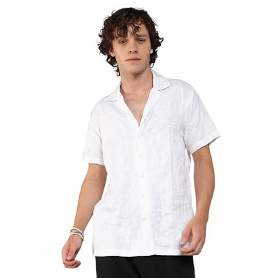 Campus Sutra Men Men's Chalk White Embroidered Heathered Shirt