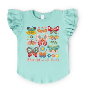 The Juniper Shop Be Kind To All Kinds Butterfly Flutter Sleeve Tee - 2T - Seafoam - 1 of 4