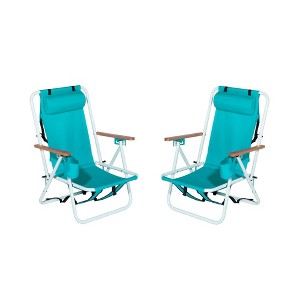 Sevobal Outdoor Portable Chairs 2PCS Reclining Beach Chair Set with Cup Holder and Headrest for Lawn Patio Deck Garden, Blue, 23"*21.7"*31.5" - 1 of 4