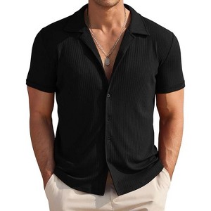 COOFANDY Mens Knit Button Down Short Sleeve Button Up Shirt Summer Casual Beach Tops - 1 of 4