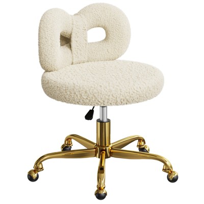 ROOMTEC Vanity Chair with Wheels, Swivel Makeup Chair,Bedroom Height Adjustable Chair with Upholstered and Cute Bow Backrestst