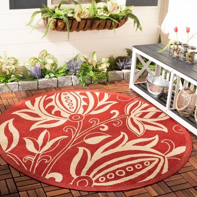Radiant Red 7'10" Round Synthetic Indoor/Outdoor Rug