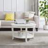 Damerin Traditional Wood Round Center Coffee Table With Storable Shelf 2 Layer-White - 3 of 4
