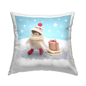 Stupell Industries Snowy Penguin Holiday Sled Gift Indoor Pillow, 18 x 18 - 1 of 3
