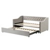 TIRAMISUBEST Twin Size Upholstered Daybed with Pop Up Trundle, Modern Daybed Frame Sofa Bed with Button Tufted Design and Slats Support - 4 of 4