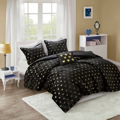 Mi Zone Audrey Metallic Print Plush Microfiber Soft Comforter Set with Throw Pillow