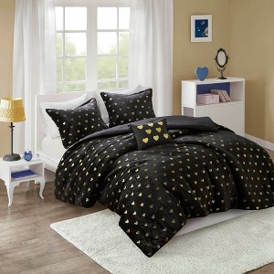 Mi Zone Audrey Metallic Print Plush Microfiber Soft Comforter Set with Throw Pillow - 1 of 4