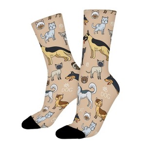 Cats And Dogs Pattern Women Printed Crew Socks Funny Funky Socks Soft Polyester Novelty Gifts for Artists Men - 1 of 1