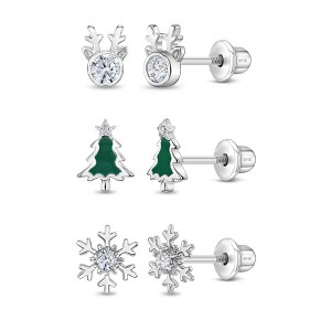 Girls' Christmas Magic Screw Back Sterling Silver Earrings Set - In Season Jewelry - 1 of 2