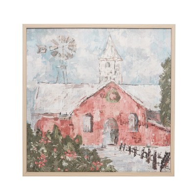 Transpac Wood 23.5 in. Multicolor Christmas Barn Wall Art