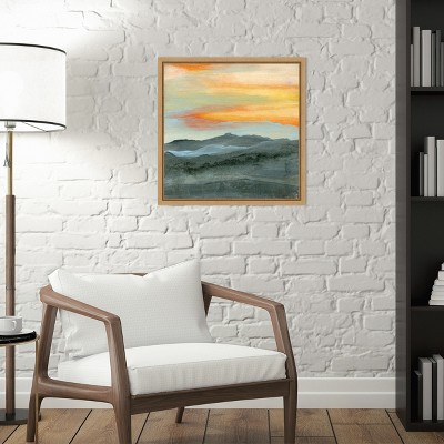 Sunset Over Blue Mountains Canvas Wall Art Print in Wooden Frame