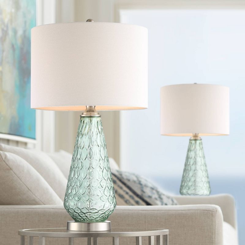 360 Lighting Julia 26 3/8" Tall Modern Coastal Table Lamps Set of 2 Seafoam Green Glass Living Room Bedroom Bedside Nightstand House Off-White Shade, 2 of 9