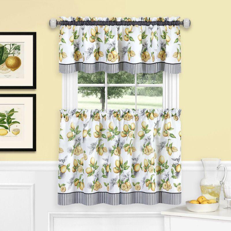 Kate Aurora Country Lemons Complete Cafe Style Kitchen Curtain Tier & Valance Set, 1 of 4