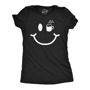 Womens Coffee Cup Smiling Face Funny T Shirt Caffeine Graphic Tee For Ladies - Crazy Dog Women's T Shirt - 1 of 4